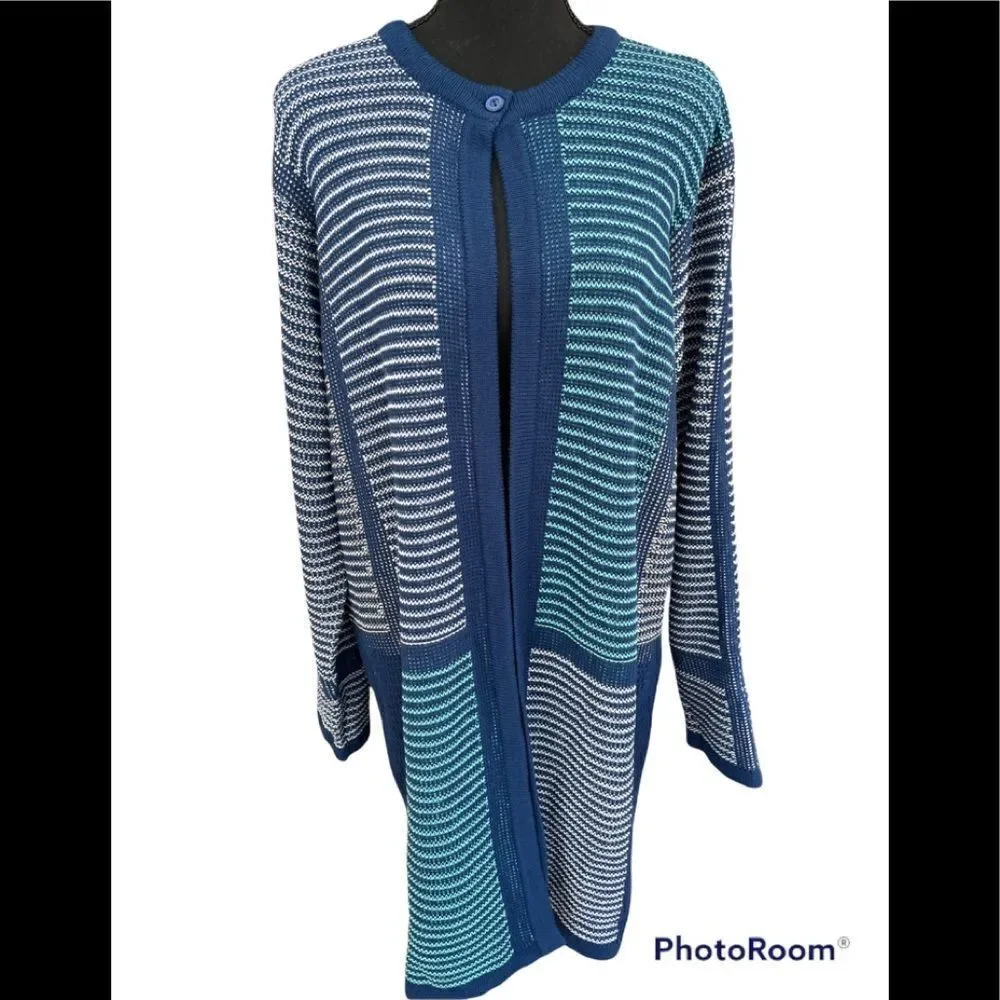 Anthony Richards 1 button long sleeved striped knit duster length cardigan, 1X